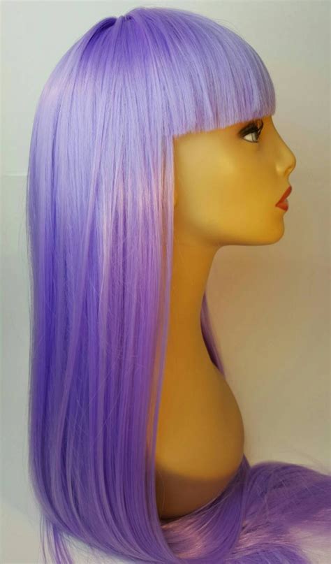 long purple wig with bangs|front bangs on a wig.